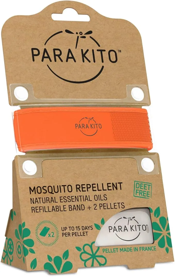 PARA'KITO Mosquito Insect & Bug Protection Wristband - Mosquito Stickers, Bug Spray Alternative Essentials for Beach, Camping, Desert Hiking, Christmas Bonfires - Natural Essential Oils (Orange)