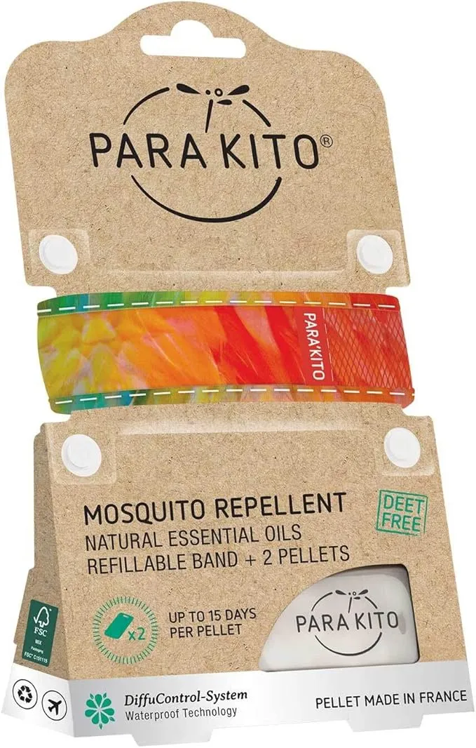 PARA'KITO Mosquito Insect & Bug Protection Wristband - Mosquito Stickers, Bug Spray Alternative Essentials for Beach, Camping, Desert Hiking, Christmas Bonfires - Natural Essential Oils (Parrot)