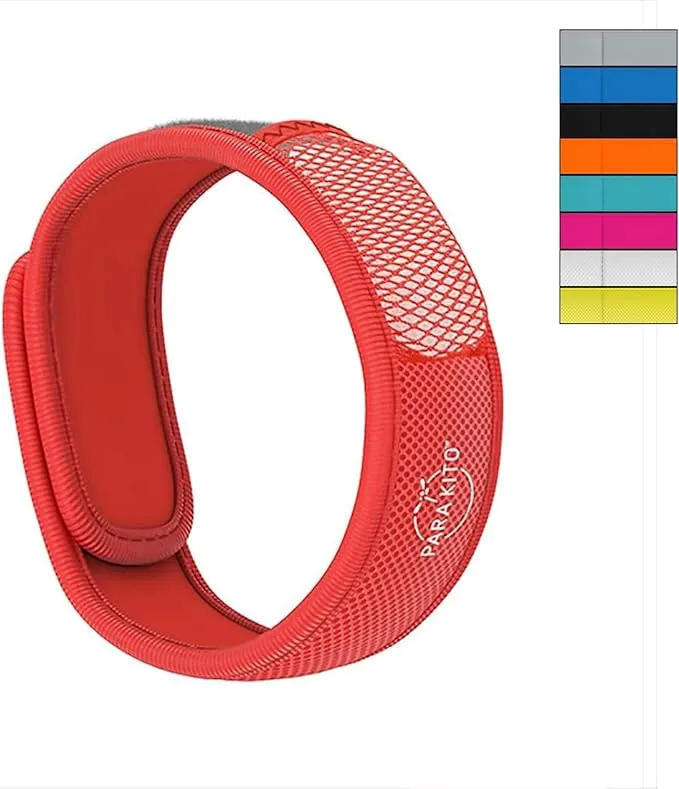 PARA'KITO Mosquito Insect & Bug Protection Wristband - Mosquito Stickers, Bug Spray Alternative Essentials for Beach, Camping, Desert Hiking, Christmas Bonfires - Natural Essential Oils (Red)
