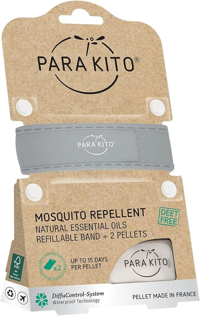PARA'KITO Mosquito Insect & Bug Protection Wristband - Mosquito Stickers, Bug Spray Alternative Essentials for Beach, Camping, Desert Hiking, Christmas Bonfires - Natural Essential Oils (Smokey Grey)