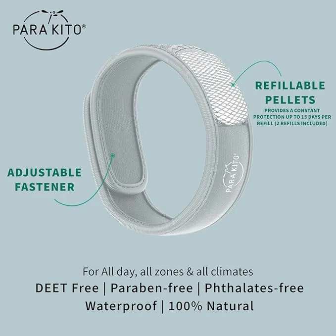 PARA'KITO Mosquito Insect & Bug Protection Wristband - Mosquito Stickers, Bug Spray Alternative Essentials for Beach, Camping, Desert Hiking, Christmas Bonfires - Natural Essential Oils (Smokey Grey)