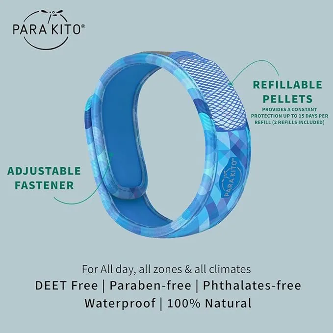 PARA'KITO Mosquito Insect & Bug Protection Wristband - Mosquito Stickers, Bug Spray Alternative - Summer Essentials, Beach Accessories, Hiking & Camping Essentials - Natural Essential Oils (Deep Blue)