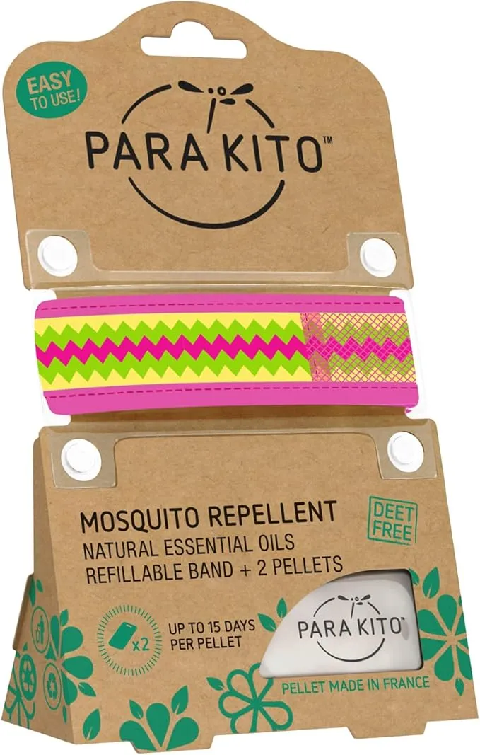 PARA'KITO Mosquito Insect & Bug Protection Wristband - Mosquito Stickers, Bug Spray Alternative - Summer Essentials, Beach Accessories, Hiking & Camping Essentials - Natural Essential Oils (Pink Inka)