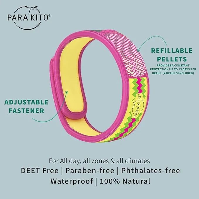 PARA'KITO Mosquito Insect & Bug Protection Wristband - Mosquito Stickers, Bug Spray Alternative - Summer Essentials, Beach Accessories, Hiking & Camping Essentials - Natural Essential Oils (Pink Inka)