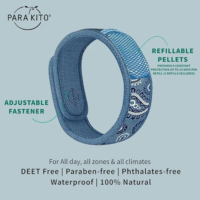 PARA'KITO Mosquito Insect & Bug Protection Wristband - Mosquito Stickers, Bug Spray Alternative - Summer Essentials, Beach Accessories, Hiking, Camping Essentials - Natural Essential Oils (Blue Jeans)