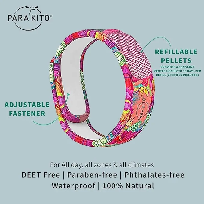 PARA'KITO Mosquito Insect & Bug Protection Wristband - Mosquito Stickers, Bug Spray Alternative - Summer Essentials, Beach Accessories, Hiking, Camping Essentials - Natural Essential Oils (Summertime)