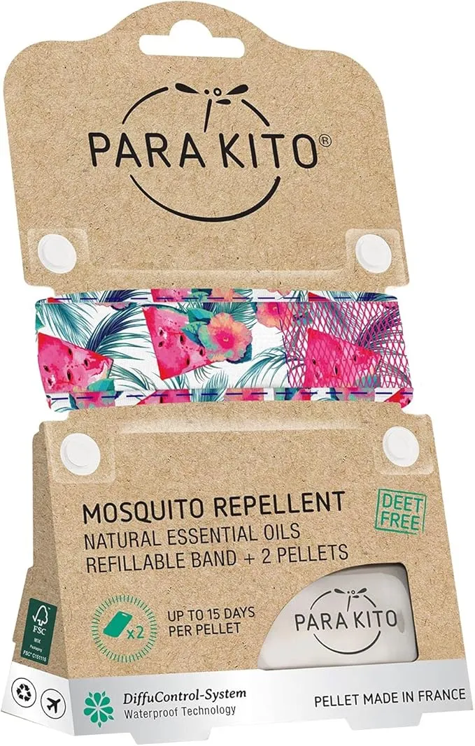 PARA'KITO Mosquito Insect & Bug Protection Wristband - Mosquito Stickers, Bug Spray Alternative - Summer Essentials, Beach Accessories, Hiking, Camping Essentials - Natural Essential Oils (Watermelon)