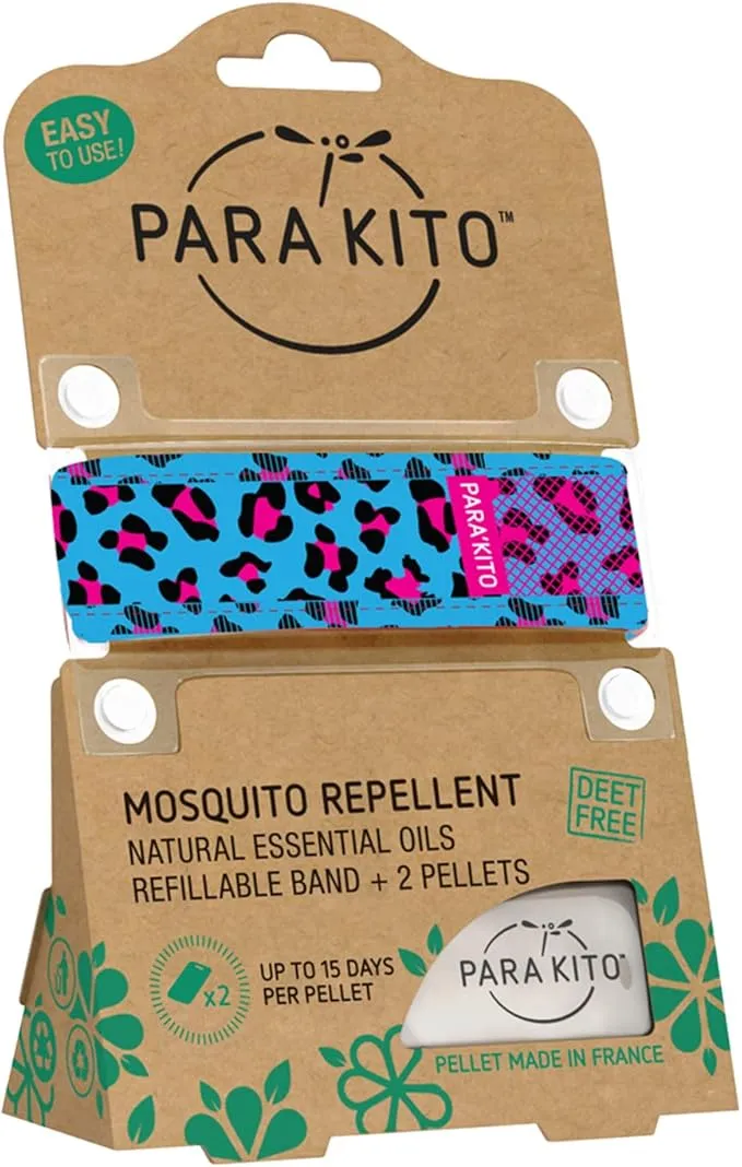PARA'KITO Mosquito Insect & Bug Protection Wristband - Mosquito Stickers, Bug Spray Alternative - Summer Essentials, Beach Accessories, Hiking, Camping Essentials - w/Essential Oils (Leopard Blue)