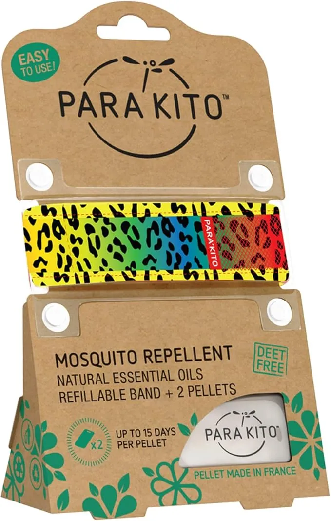 PARA'KITO Mosquito Insect & Bug Protection Wristband - Mosquito Stickers, Bug Spray Alternative - Summer Essentials, Beach Accessories, Hiking, Camping Essentials - w/Essential Oils (Leopard Yellow)