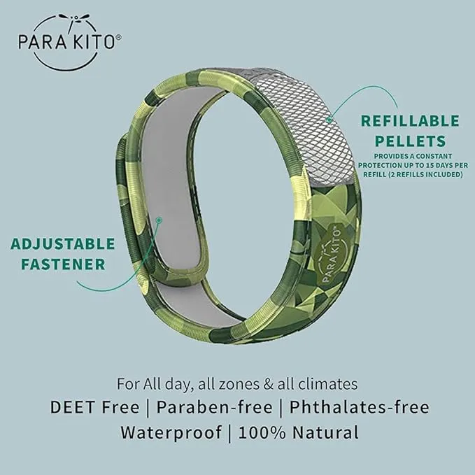 PARA'KITO Mosquito Insect & Bug Repellent Wristband - Waterproof, Outdoor Pest Repeller Bracelet w/Natural Essential Oils (Adventure)