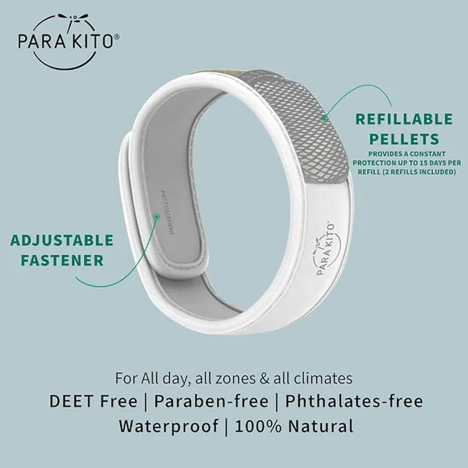 PARA'KITO Mosquito Insect & Bug Repellent Wristband - Waterproof, Outdoor Pest Repeller Bracelet w/Natural Essential Oils (White)