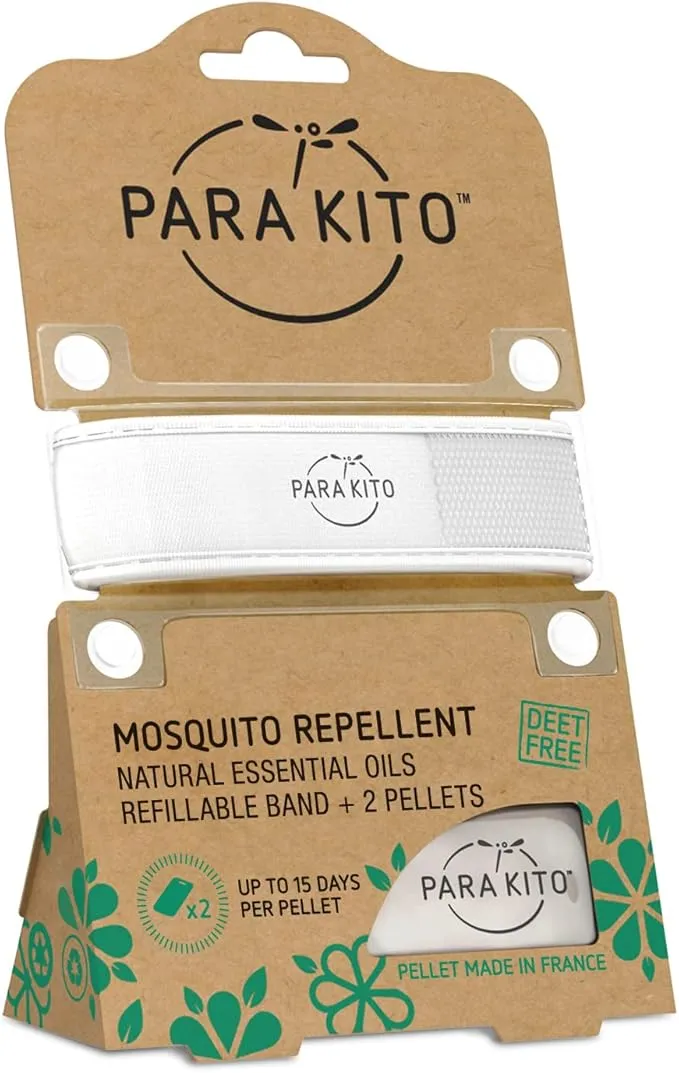 PARA'KITO Mosquito Insect & Bug Repellent Wristband - Waterproof, Outdoor Pest Repeller Bracelet w/Natural Essential Oils (White)