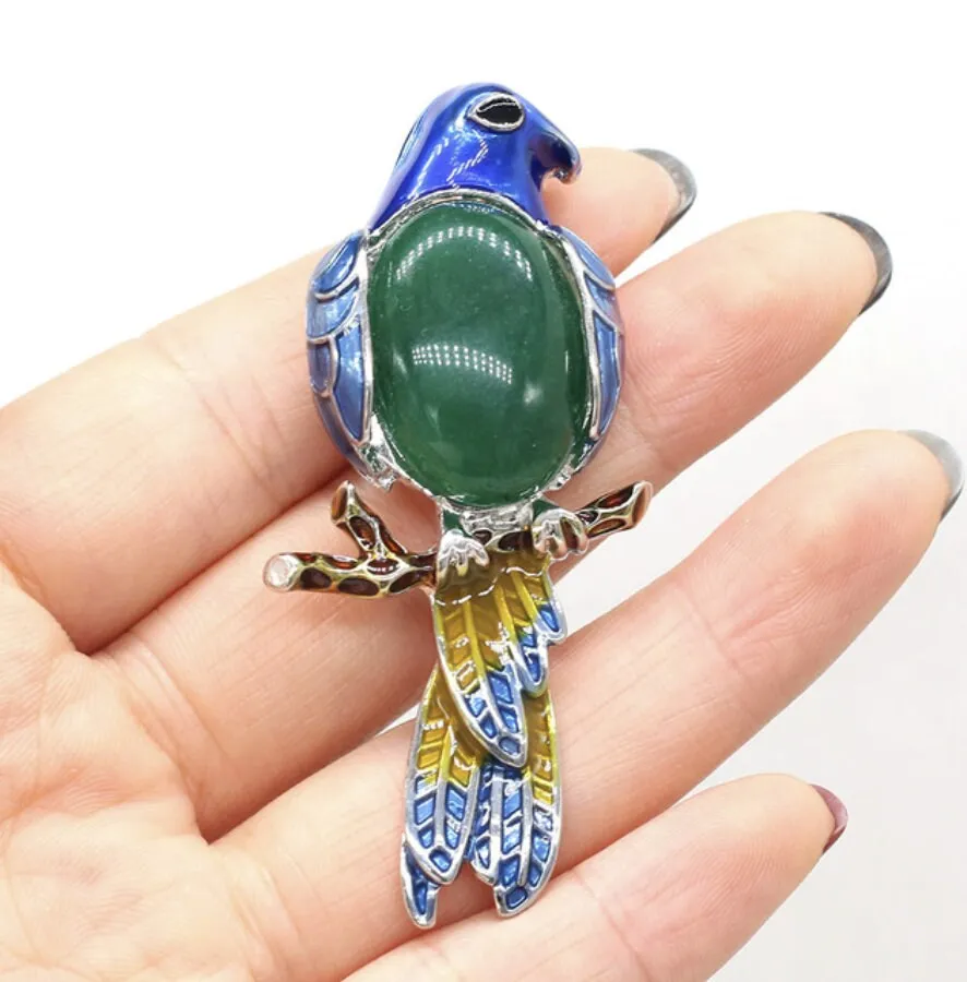 Parrot brooch silver plated high end design celebrity broach vintage look pin a3