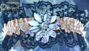 PEACH XL PLUS PIN / BROOCH REMOVABLE WHITE VINTAGE STONES PURPLE RHINESTONES BLACK LACE GARTER WEDDING NECKLACE STARR WILDE STEAMPUNK FORTRESS