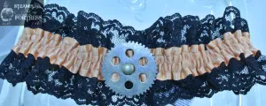 PEACH XL PLUS SIZE GARTER BRASS LARGE ROUND WATCH CLOCK GEAR BLACK LACE GARTER WEDDING STARR WILDE STEAMPUNK FORTRESS