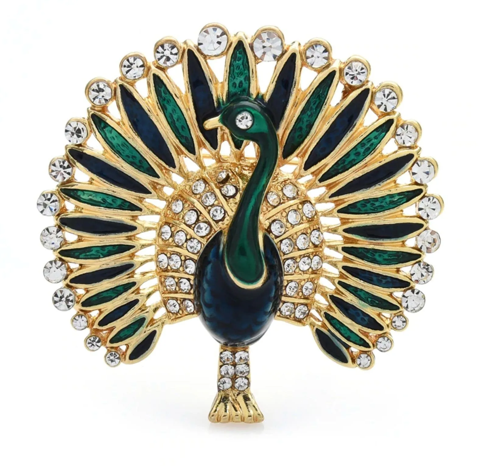 Peacock brooch gold plated broach colourful stones celebrity design queen pin s3