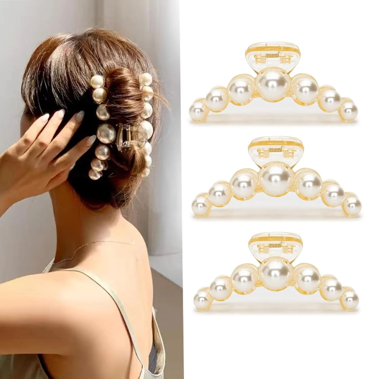 Pearl Hair Clips for Women Girl, Large Small Hair Claw Clip Strong Hold,Big Banana Jaw Clip Barrettes Nonslip,Birthday Valentine'S Day Wedding Gift for Thick Thin Curly Hair(4 Size)