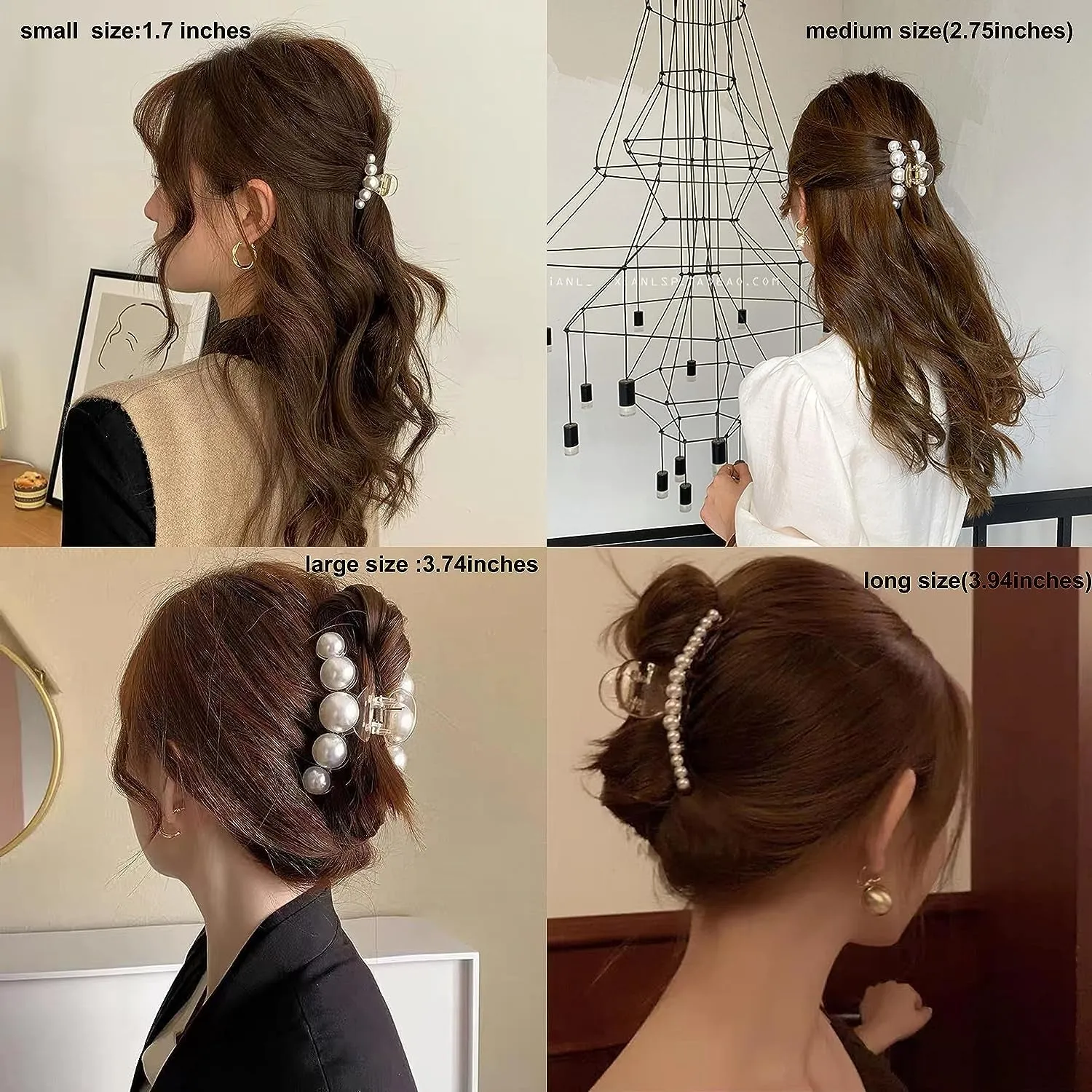 Pearl Hair Clips for Women Girl, Large Small Hair Claw Clip Strong Hold,Big Banana Jaw Clip Barrettes Nonslip,Birthday Valentine'S Day Wedding Gift for Thick Thin Curly Hair(4 Size)