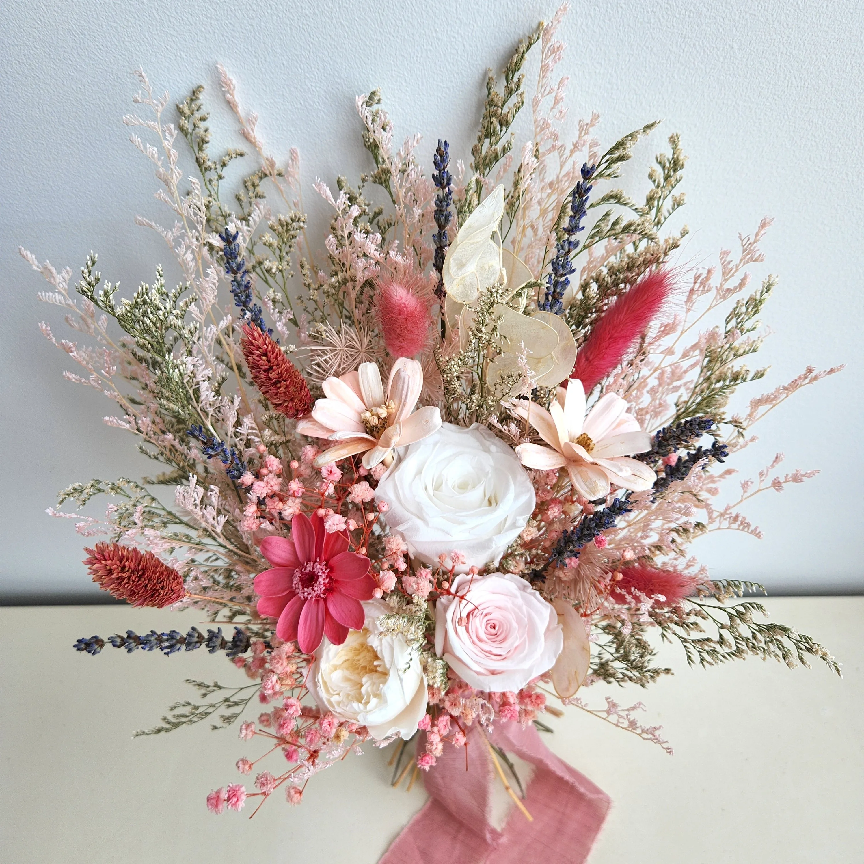 Pink Dried Flower Bouquet, Wedding Bouquet, Wedding Floral Arrangement