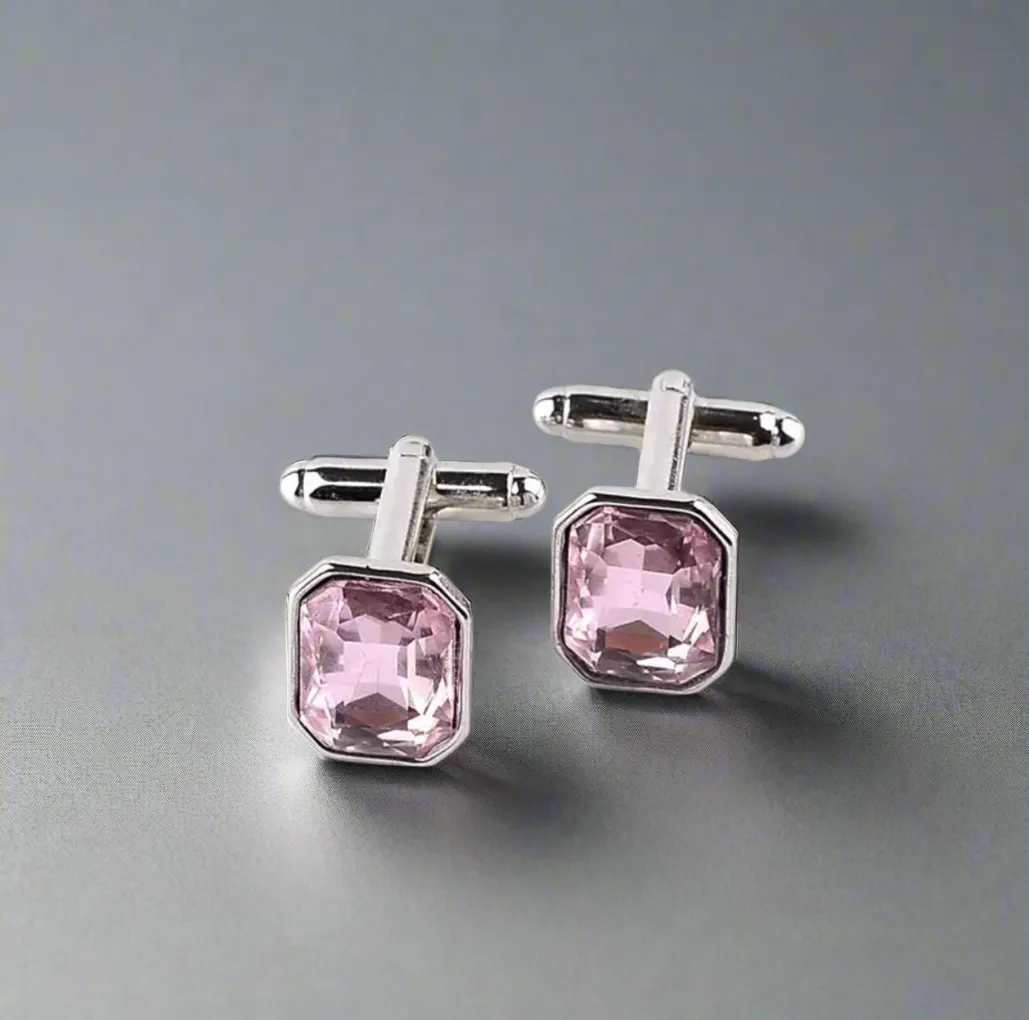 Pink Rhinestone Cufflinks