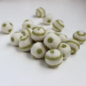 Polka Dot Swirl Felt Balls Olive Green On White