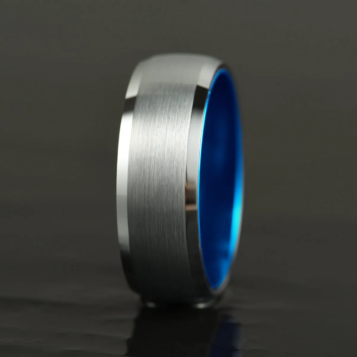 Pristine Passion Blue Interior Silver Tungsten Wedding Band 4MM