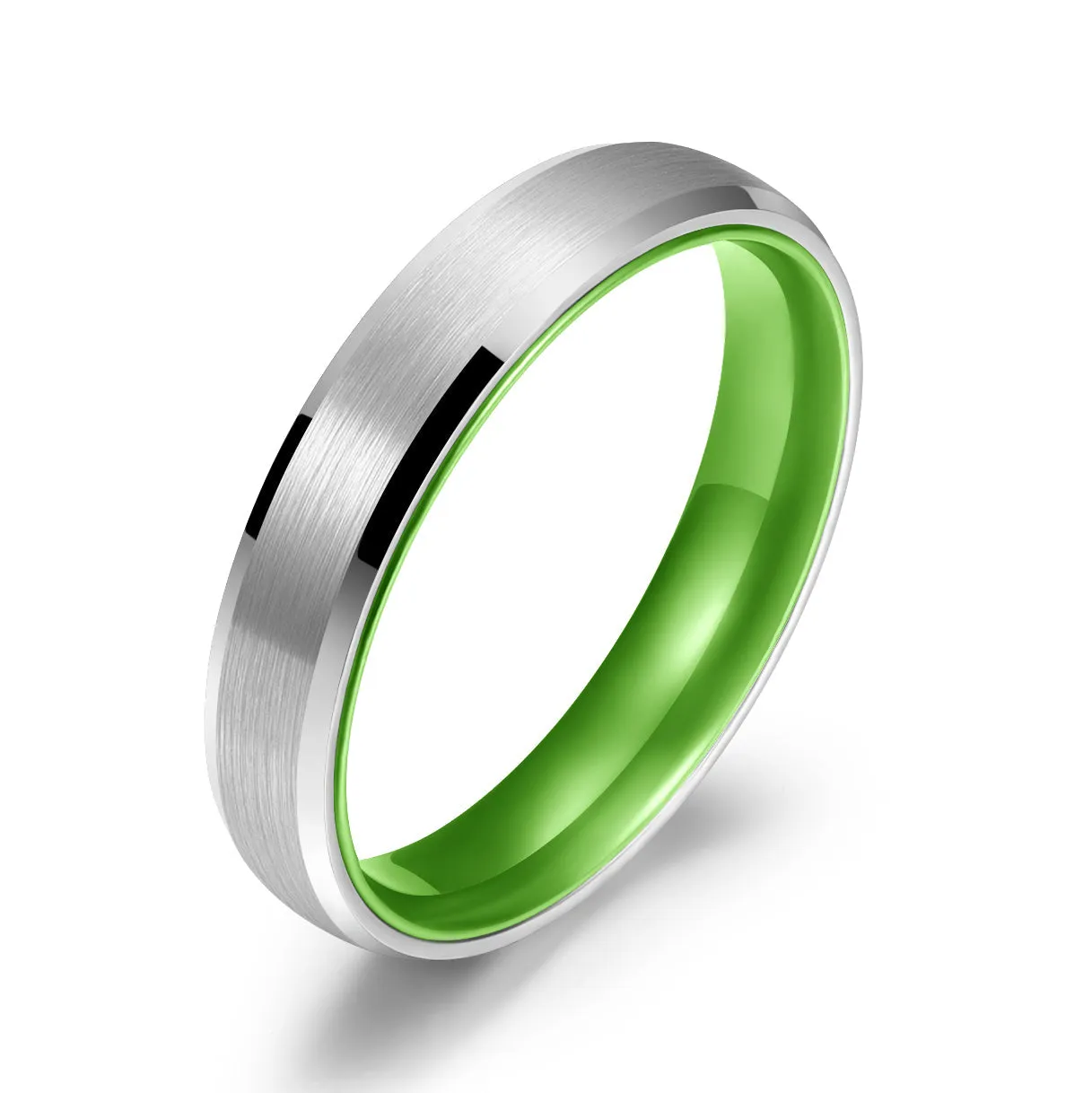 Pristine Passion Green Interior Silver Tungsten Wedding Band 6MM