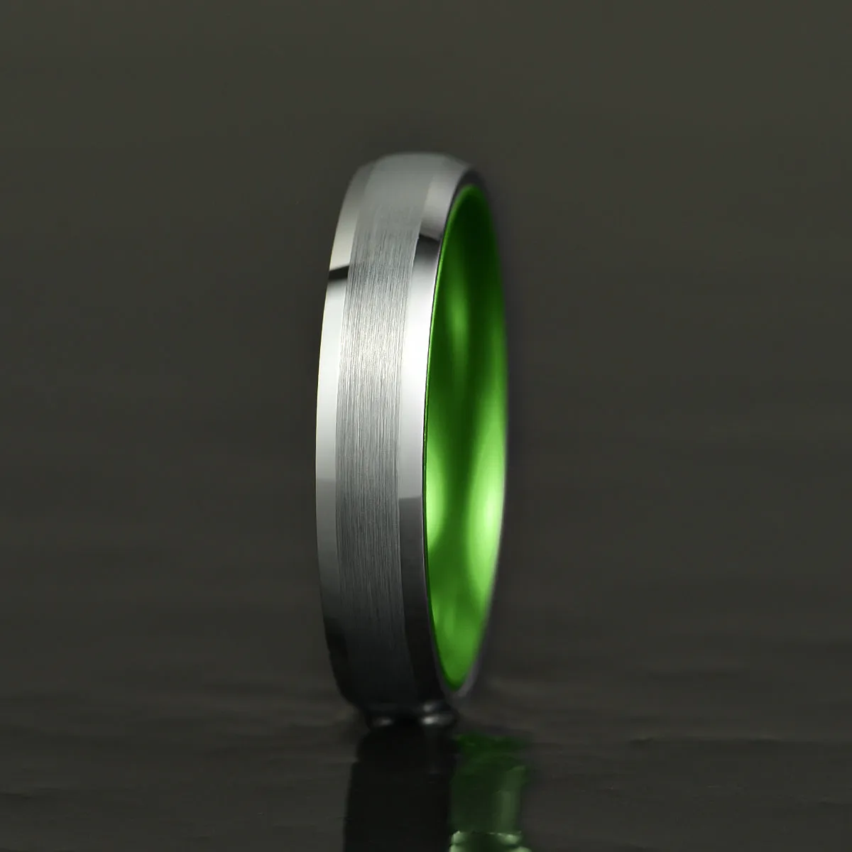 Pristine Passion Green Interior Silver Tungsten Wedding Band 6MM