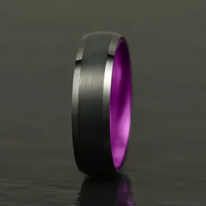 Pristine Passion Purple Interior Black Tungsten Wedding Band 8MM