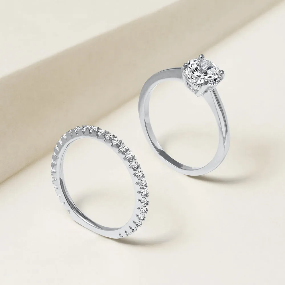 "Every Girl's Dream" 2.0.8CTW Round Cut Solitaire & Eternity Band Ring Set - Gold