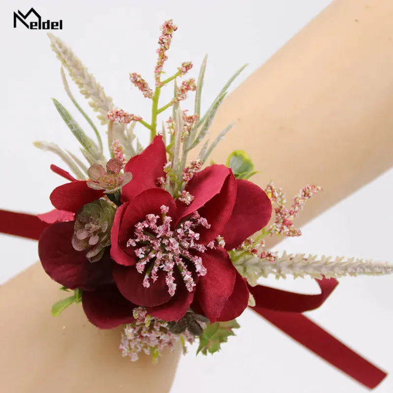 Red Flower Rose Boutonnieres & Bridesmaid Wrist Corsages