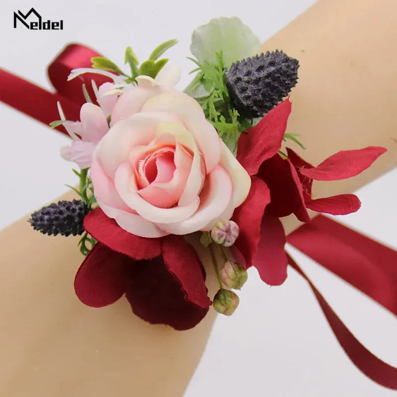 Red Flower Rose Boutonnieres & Bridesmaid Wrist Corsages