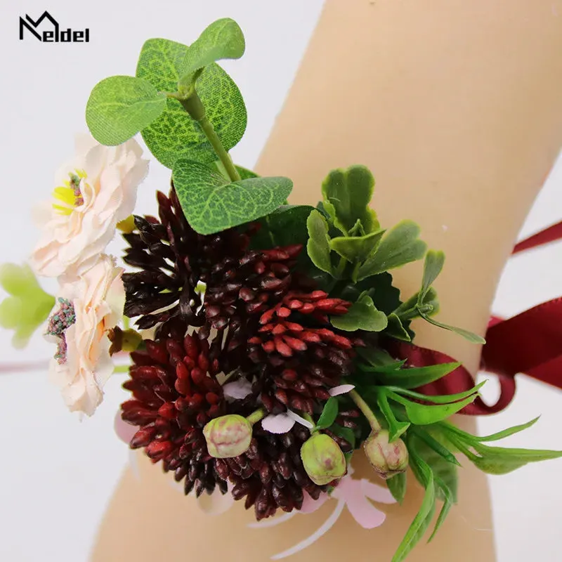 Red Flower Rose Boutonnieres & Bridesmaid Wrist Corsages