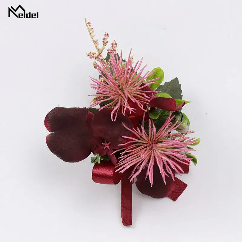 Red Flower Rose Boutonnieres & Bridesmaid Wrist Corsages