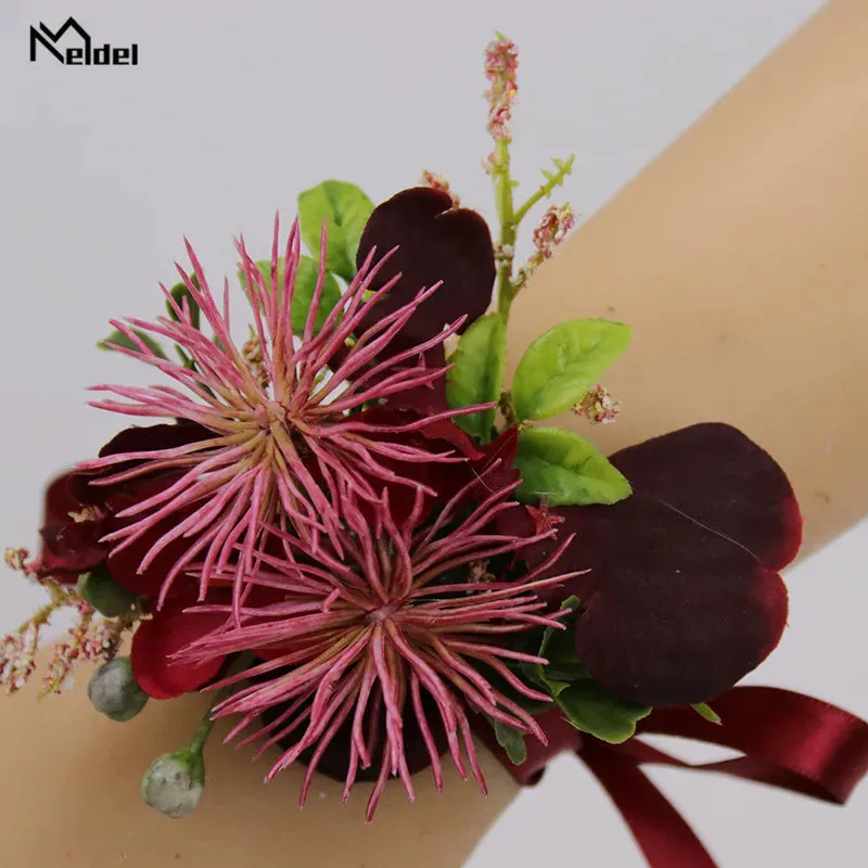 Red Flower Rose Boutonnieres & Bridesmaid Wrist Corsages