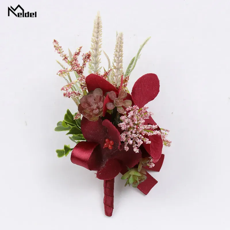Red Flower Rose Boutonnieres & Bridesmaid Wrist Corsages