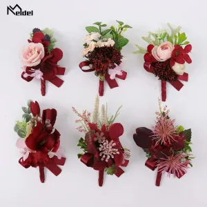 Red Flower Rose Boutonnieres & Bridesmaid Wrist Corsages