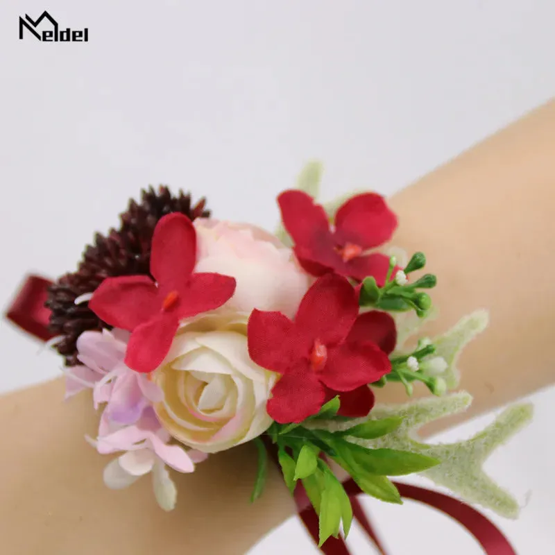 Red Flower Rose Boutonnieres & Bridesmaid Wrist Corsages