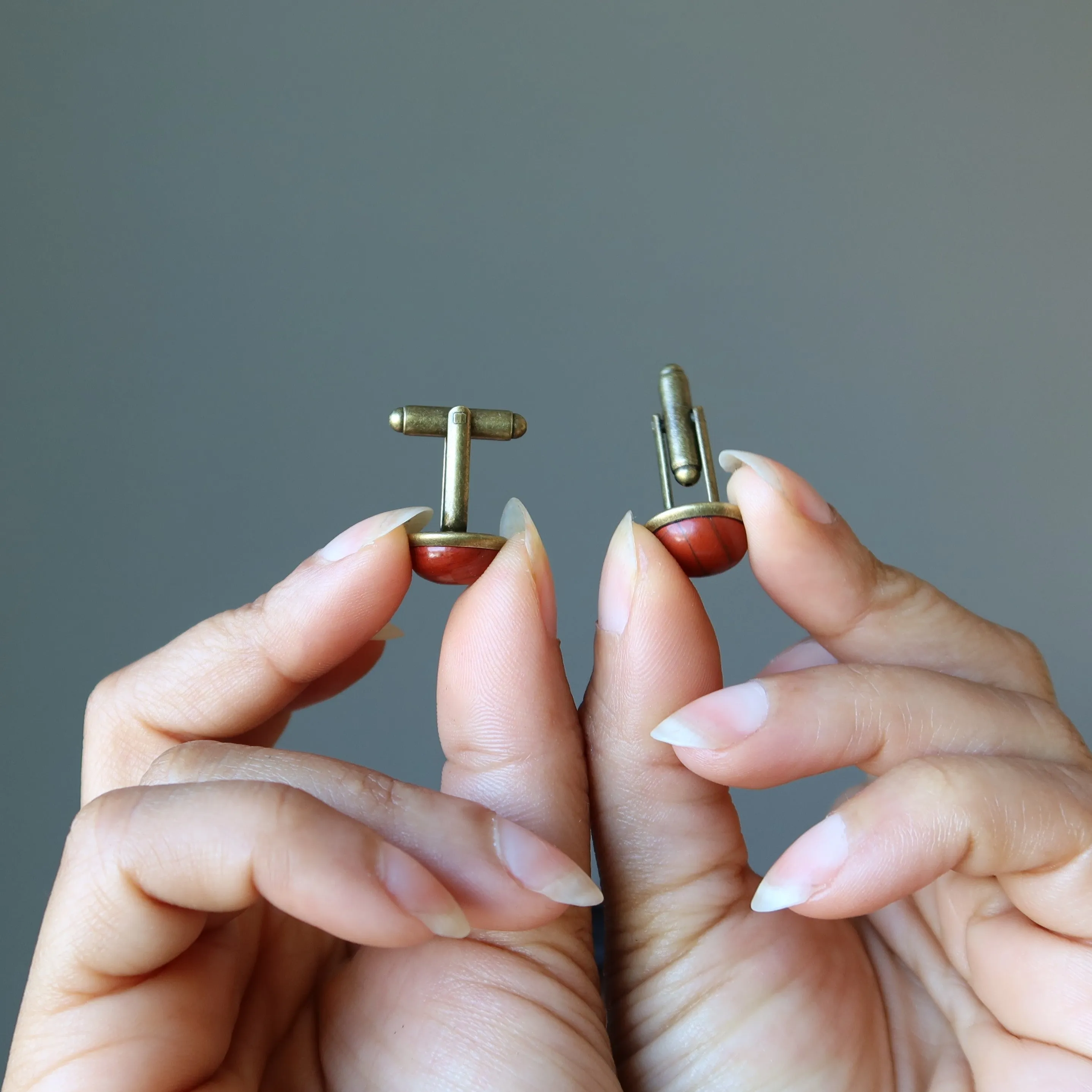 Red Jasper Cufflinks Energizing Stone Antiqued Bronze