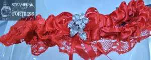 RED SILVER RHINESTONE CLUSTER LACE GARTER WEDDING STARR WILDE STEAMPUNK FORTRESS