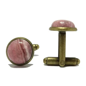 Rhodochrosite Cufflinks Pink Love Antiqued Bronze