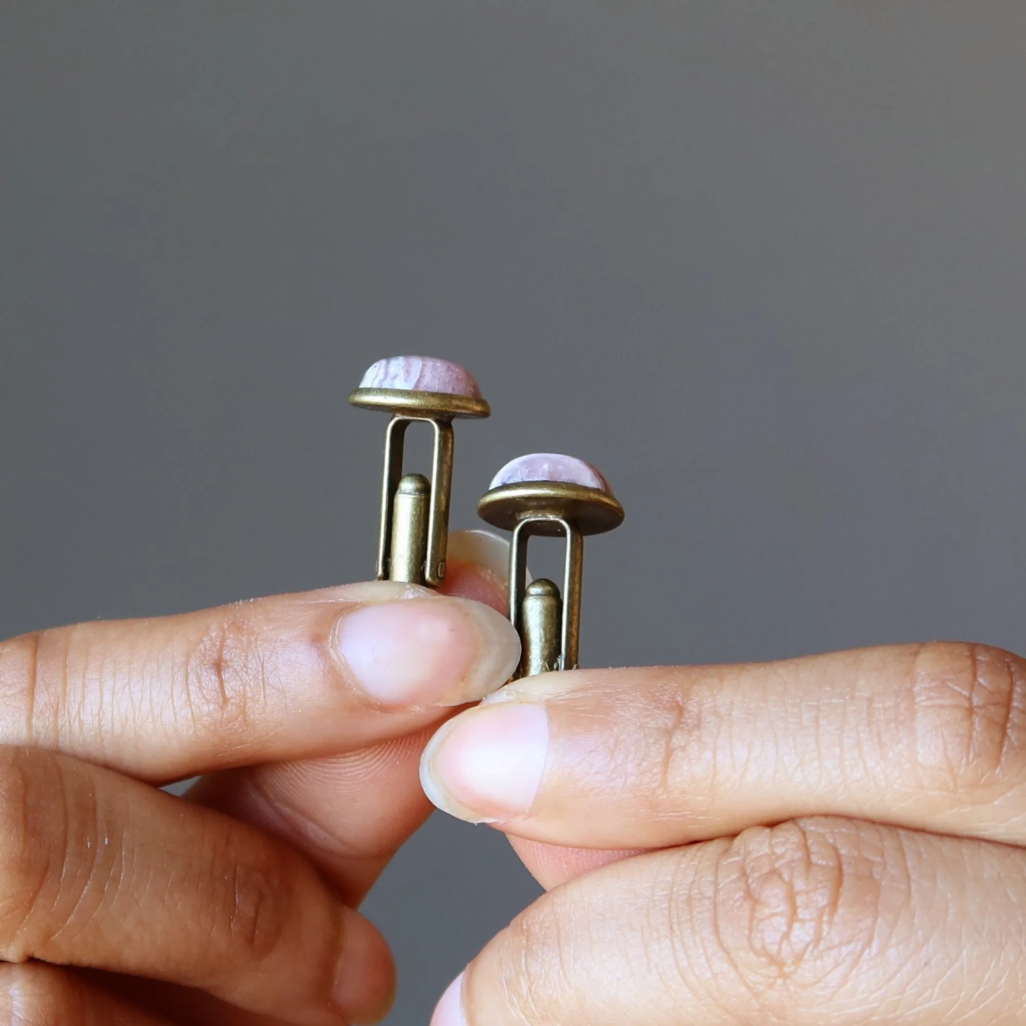 Rhodochrosite Cufflinks Pink Love Antiqued Bronze