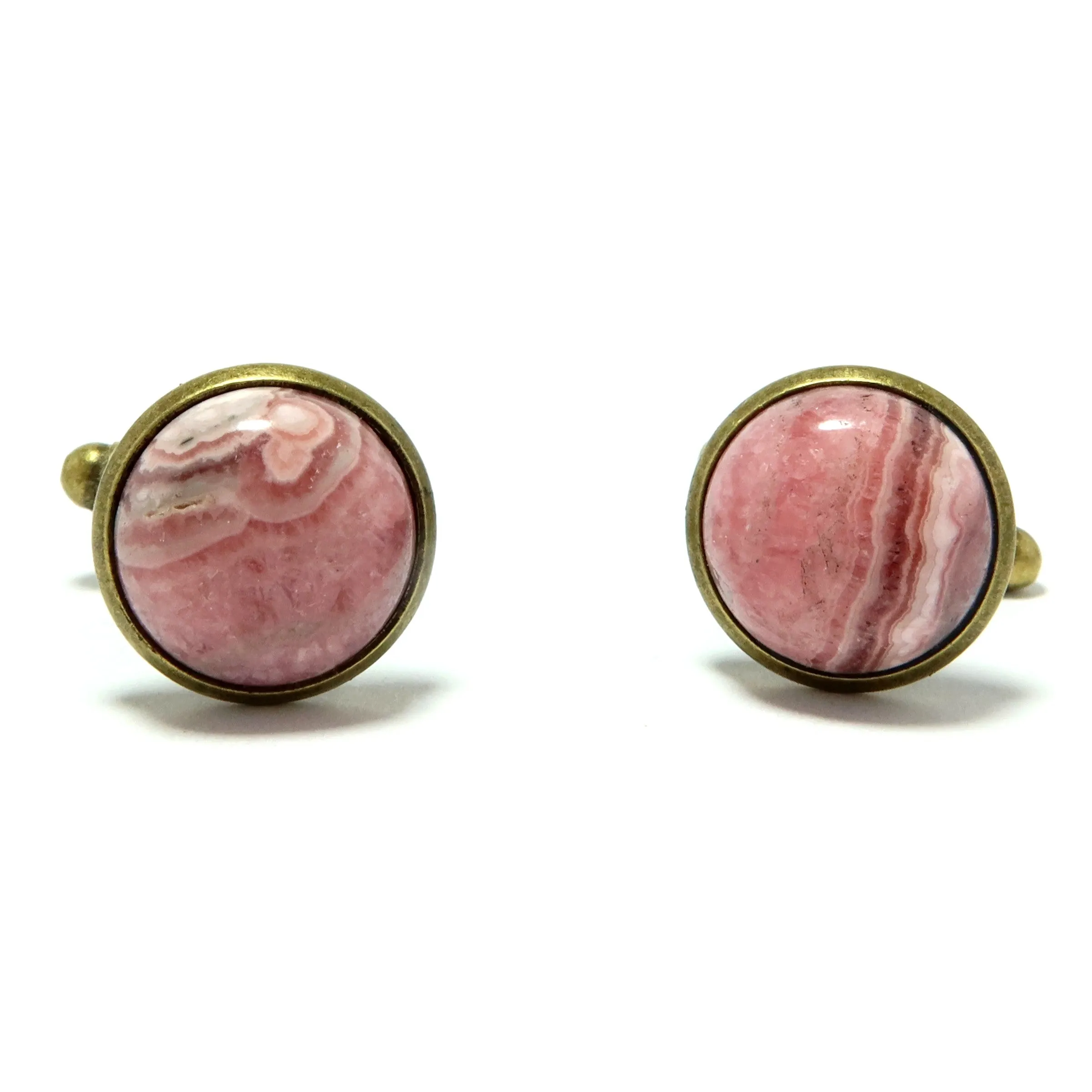 Rhodochrosite Cufflinks Pink Love Antiqued Bronze