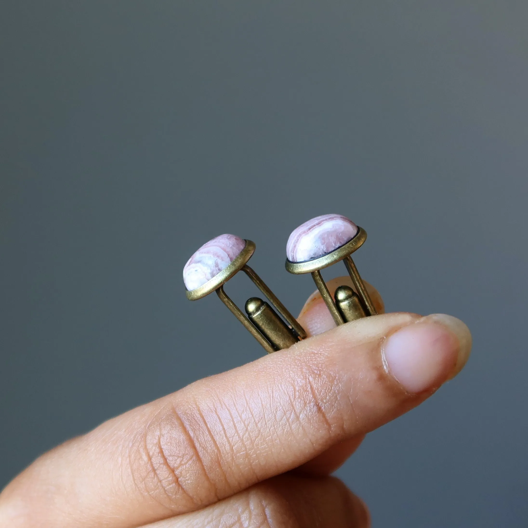 Rhodochrosite Cufflinks Pink Love Antiqued Bronze