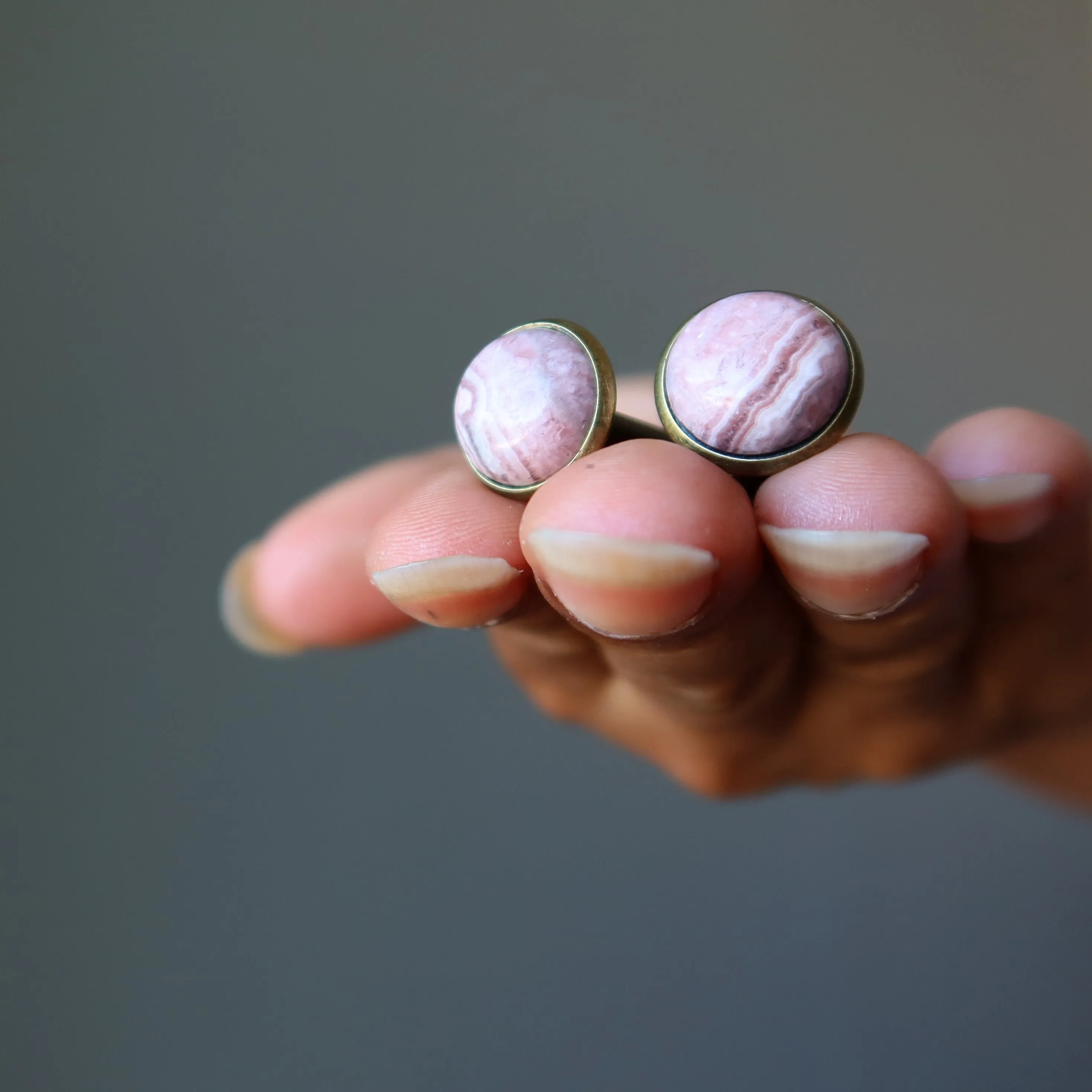 Rhodochrosite Cufflinks Pink Love Antiqued Bronze