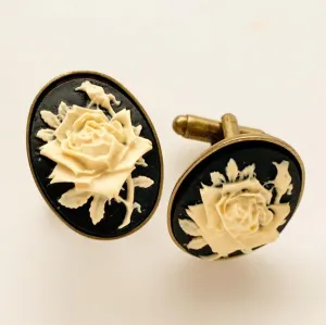 Rose Cameo Cufflinks Black / Bronze
