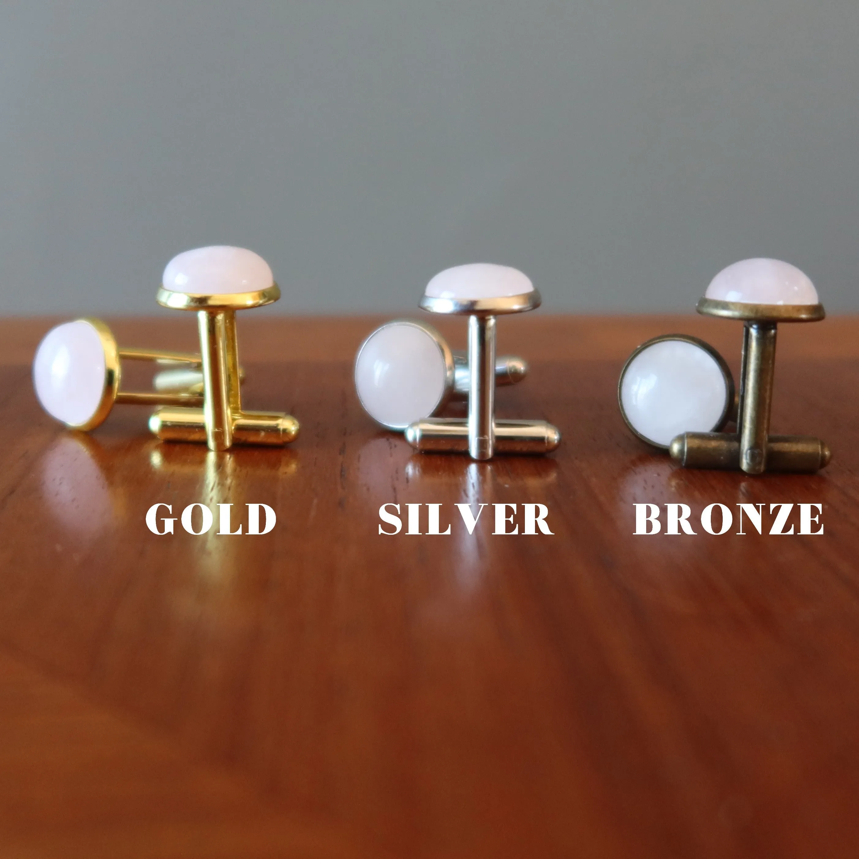 Rose Quartz Cufflinks Pink Antiqued Bronze