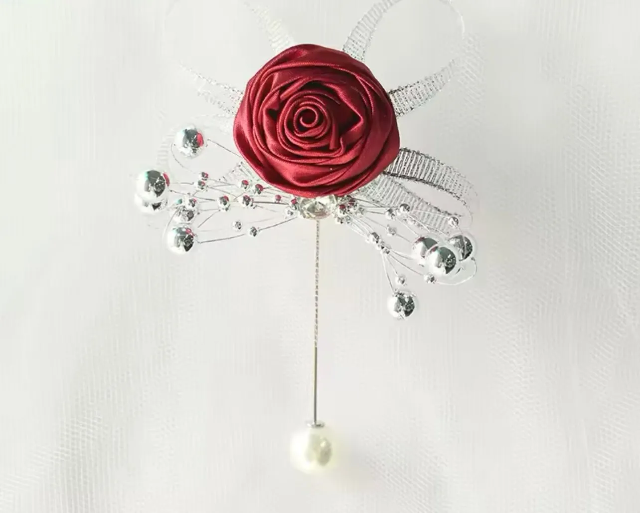 Rose Silk Rhinestone Boutonnieres for Groomsmen – Elegant Wedding Accessories