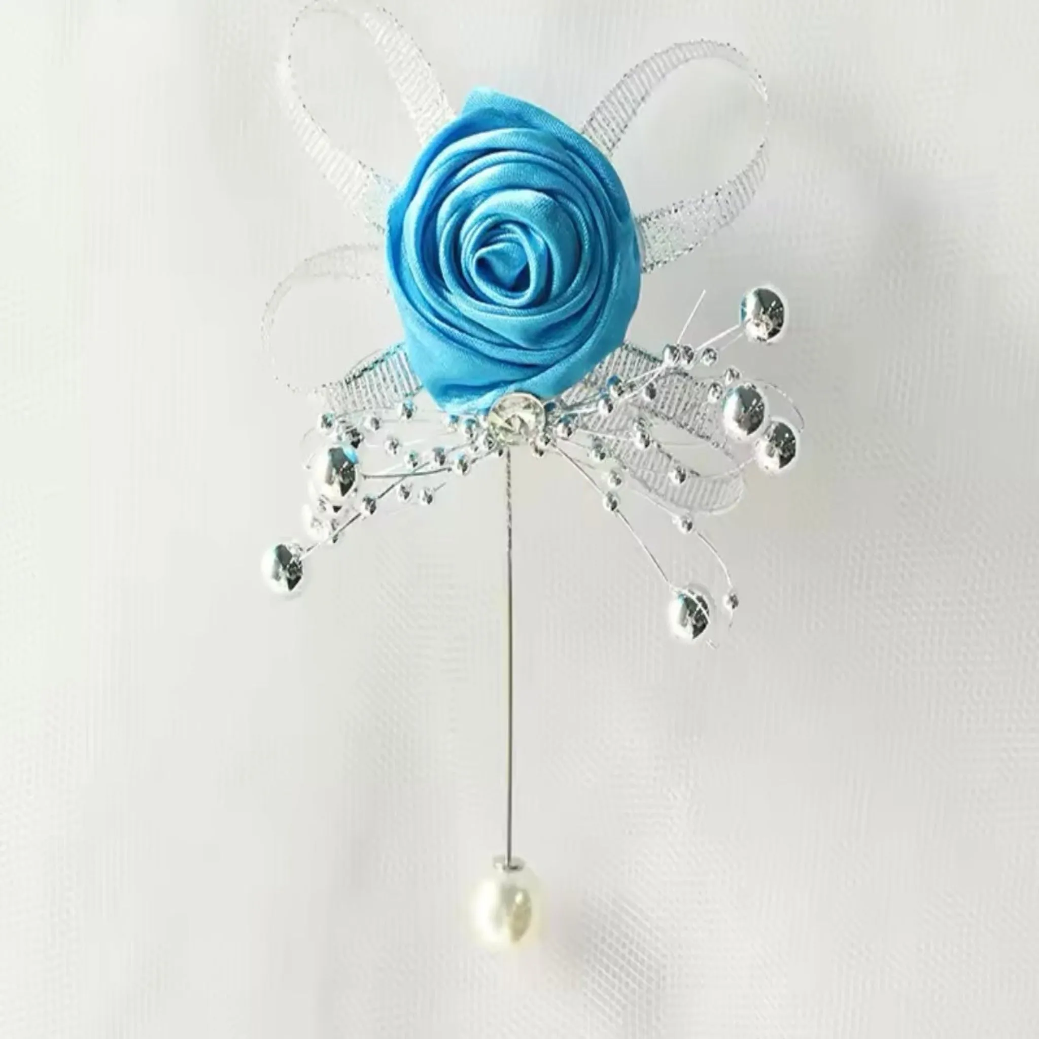 Rose Silk Rhinestone Boutonnieres for Groomsmen – Elegant Wedding Accessories