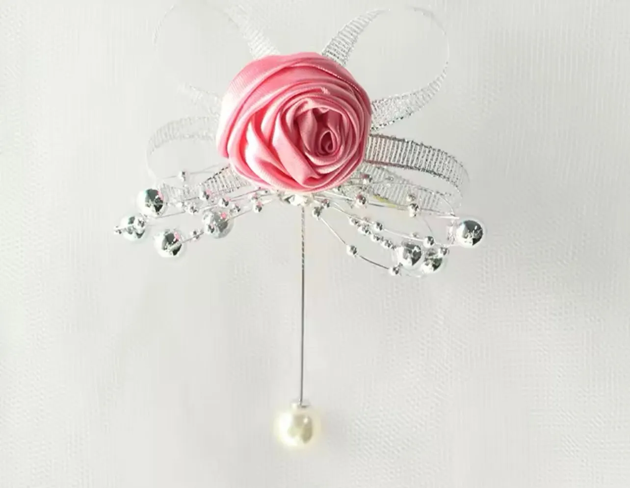 Rose Silk Rhinestone Boutonnieres for Groomsmen – Elegant Wedding Accessories